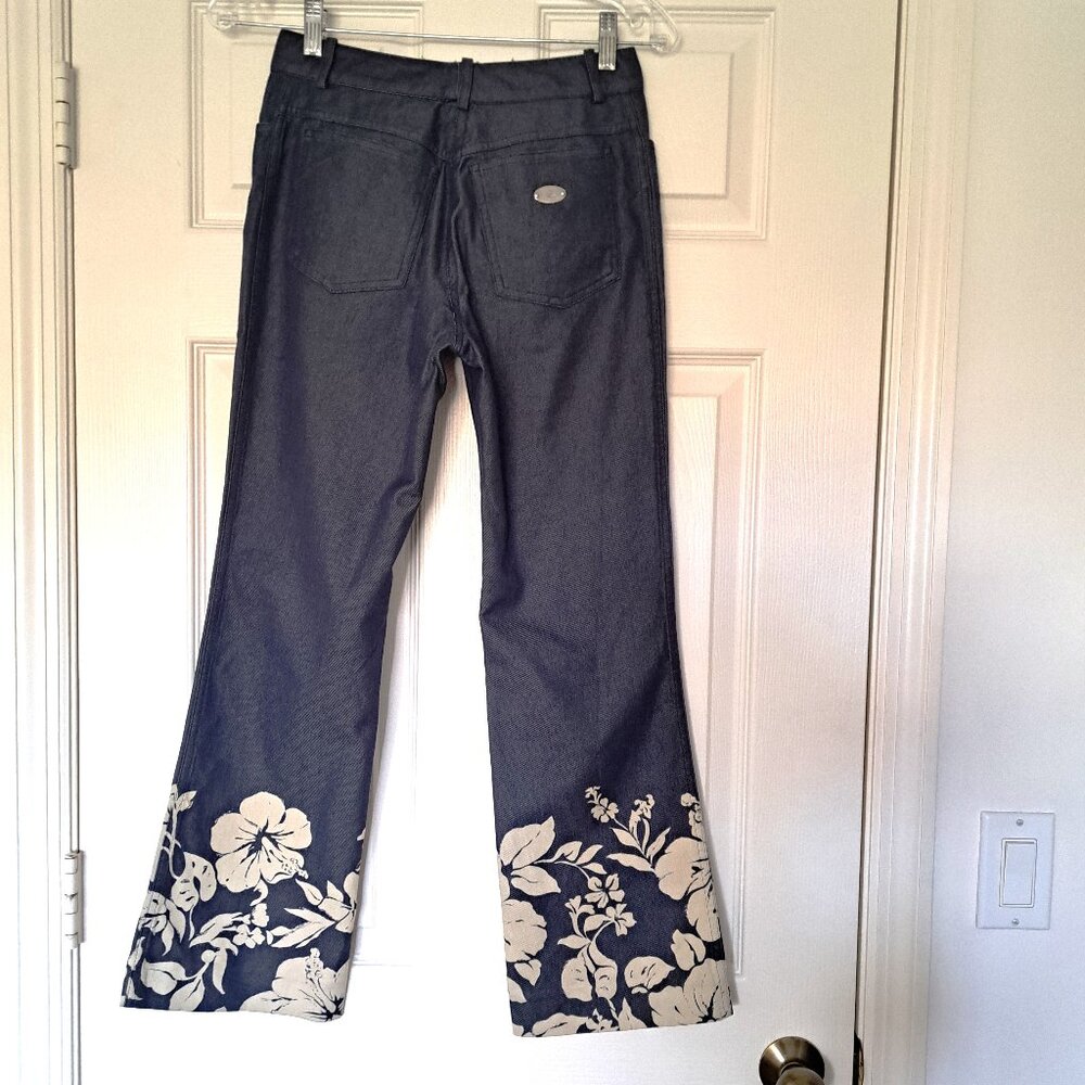 Celine Logo Jeans Made in France Cotton Silk Twill Pant Floral Print Bottom FR36